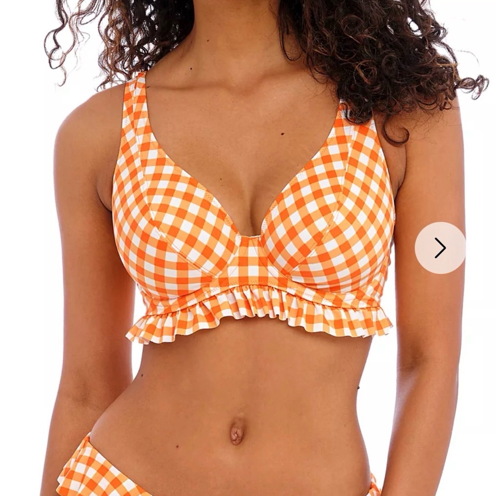 NWT FREYA 38D Orange Plaid Swim Top